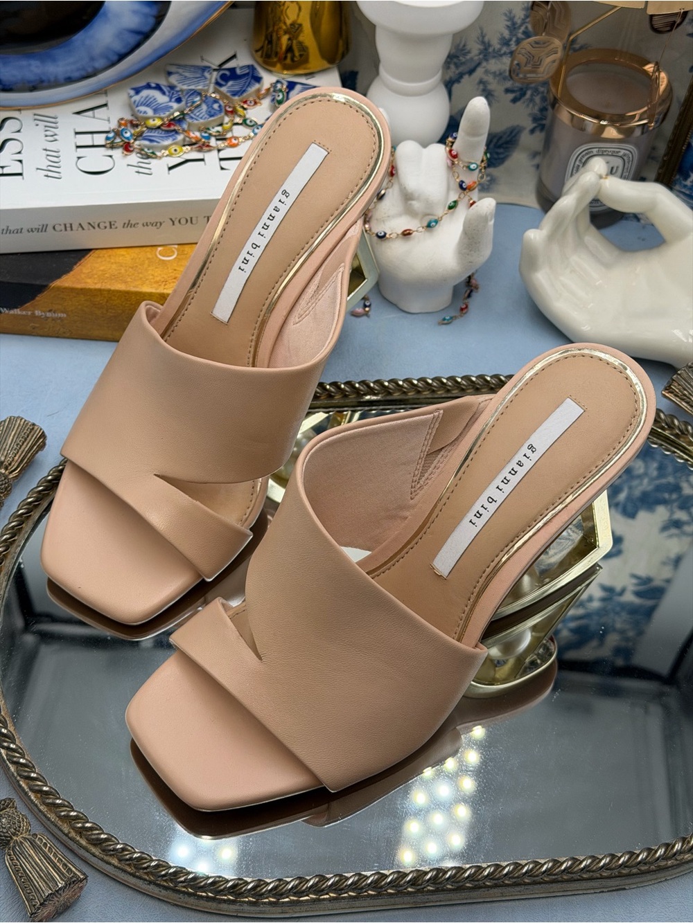 🆕 GIANNI BINI 🧿 NWOB Paityn Leather Architectural Pearl Wedge, Nude - Sz 7 - Picture 8 of 15